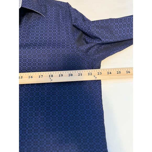 Bugatchi XL Shaped Fit Dress Shirt Flip Cuff Navy Geometric Business Casual - Picture 4 of 11